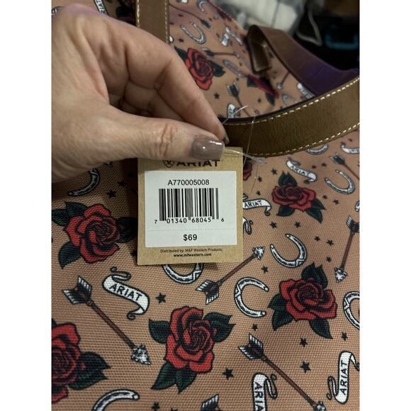 Ariat Tote Bag Women's Rose & Horseshoe Arrow‎ Cruiser Zipper Top New - Picture 6 of 8